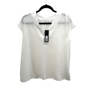 Willow & Thread White V Neck Cap Sleeve Polyester Blend Top Size Large NWT